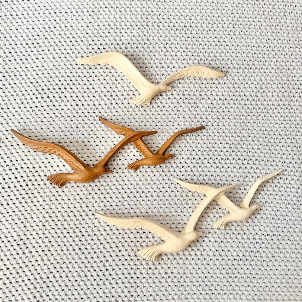 Homco Syroco 3 Piece Flying Seagulls Two Tone Cream Brown Wall Decor Vintage - Picture 2 of 10